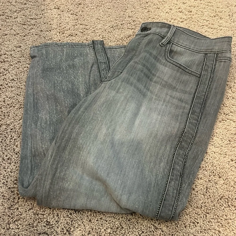 14s 14 short whbm straight embellished jeans gray side stripe beads cropped